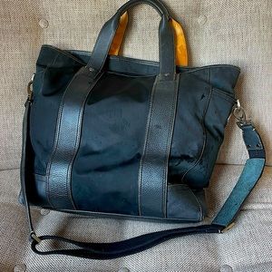 Coach Tote Bag, black leather and nylon, handles and shoulder strap